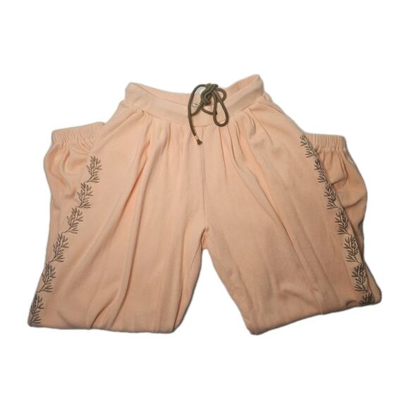 Pol Floral Embroidered Pattern Solid Waffle Knit Pants Size Small Peach YKP108 - Picture 1 of 8